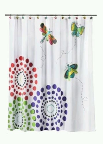 Circo Bugs n Butterflies Fabric Shower Curtain ~ Embroidered ~ Pink Purple Green