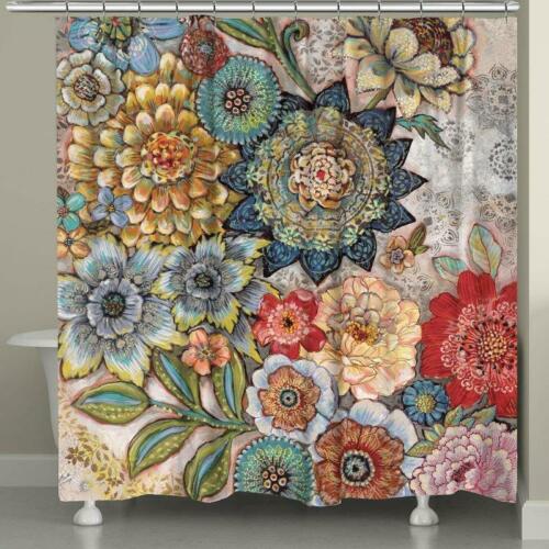 SHOWER CURTAIN Aidan Boho Bouquet Single Polyester Vibrant Colors Bath Hooks