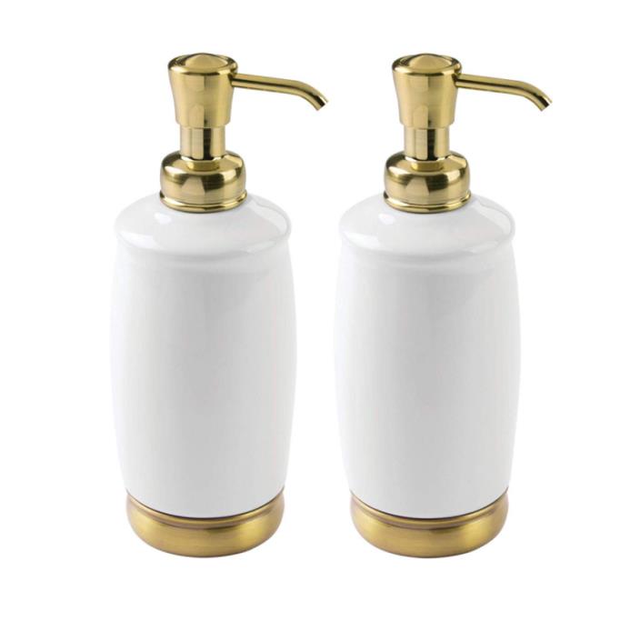 mDesign Round Ceramic Refillable Liquid Soap Dispenser Pump Bottle for Bathroom
