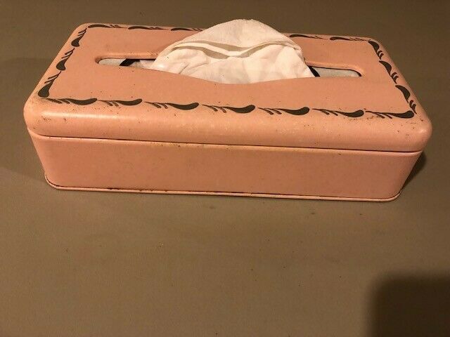 Vintage Ransburg Metal Pink Tissue Box Holder Mid Century Modern