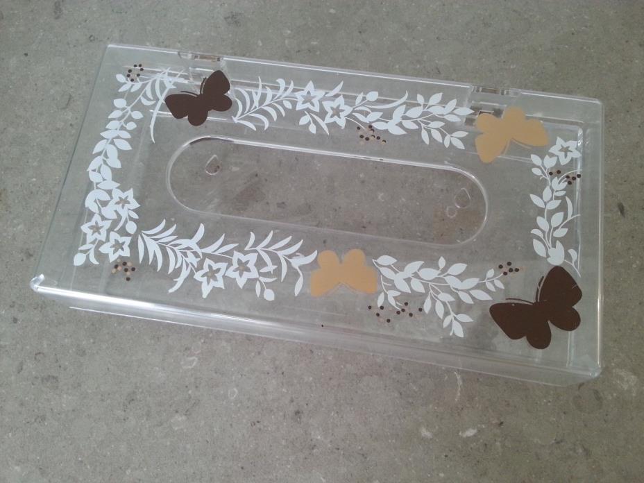 Vintage Clear Plastic / Acrylic Tissue Box Cover / Holder w/ Butterfly Design