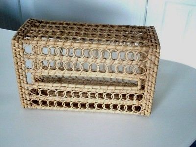 Tissue Box Cover RECTANGLE BROWN Wicker/bamboo? Bathroom Holder WOVEN Basket