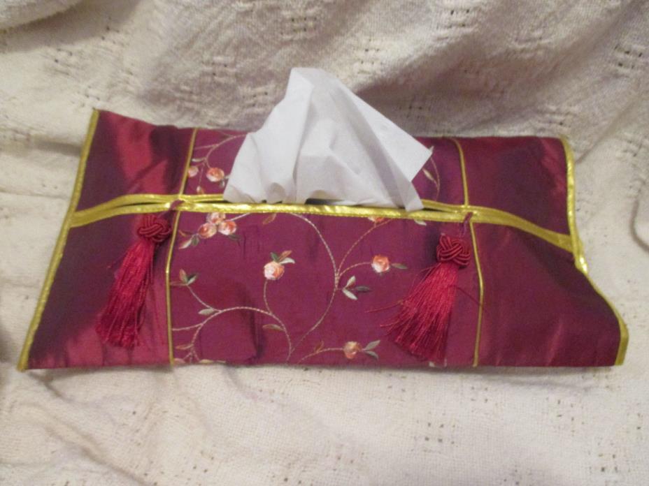 Embroidered Satin Tissue Box Holder Cover
