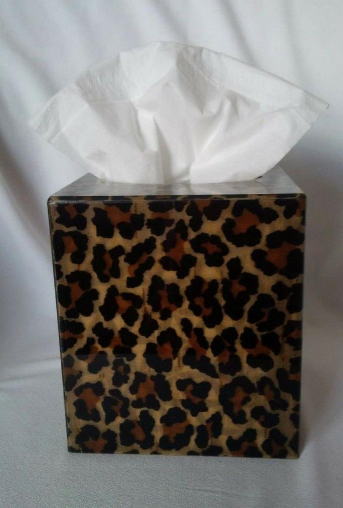 Animal Print Cheetah Lucite Tissue Box Cover & Trinket Tray Set