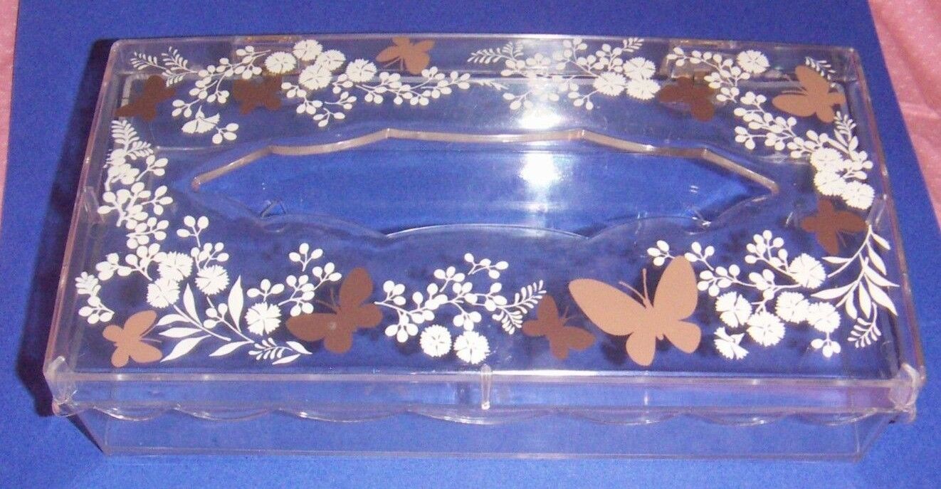 VINTAGE 1970S WOLFF PRODUCTS CO NY CLEAR LUCITE BUTTERFLY KLEENEX TISSUE BOX