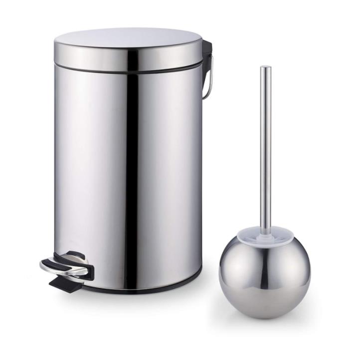 Cook N Home Stainless Steel Step Trash Can/Bin and Toilet Brush with Holder Set,