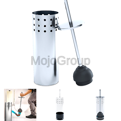 Home Intuition Stainless Steel Vented Toilet Plunger and Canister Holder Drip...