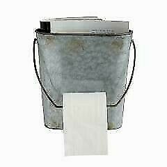 Benzara Farmhouse Style Iron Bucket Design Toilet Paper Holder Wall Rack