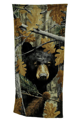 Zeckos Black Bear Leaf Camouflage Print Cotton Beach Towel 28 X 58