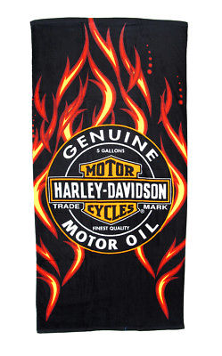 Harley-Davidson Oil Label and Flames Beach Towel 30 in. X 60 in.