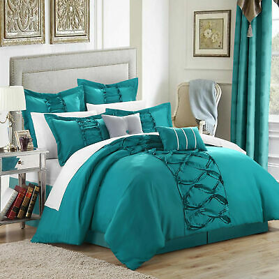 Ruth Ruffled Turquoise 8 Piece Comforter Bed In A Bag Set