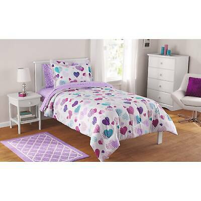 Mainstays Kids Hearts Bed-in-a-Bag Complete Bedding Set, Full Size
