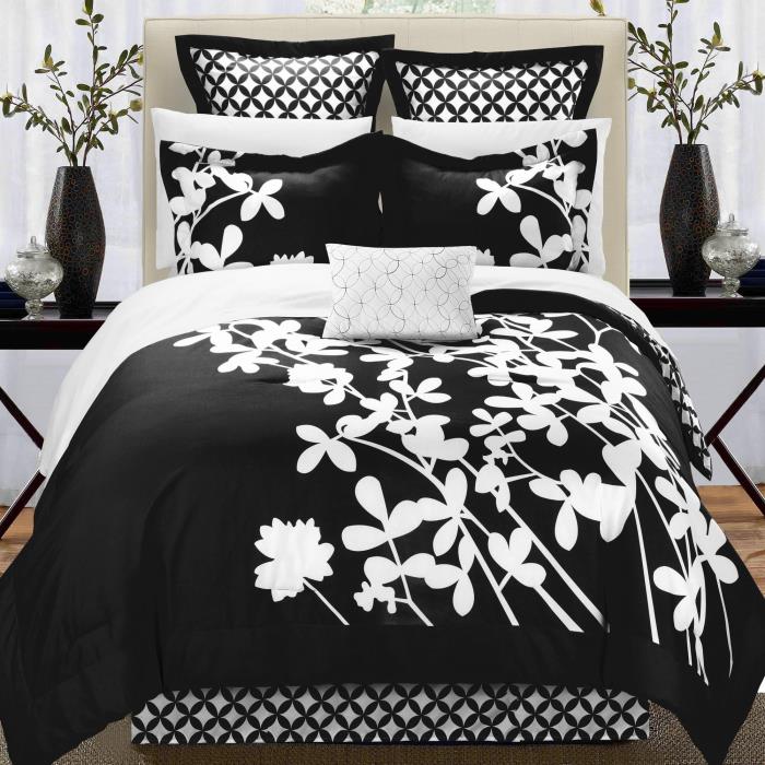 Iris Black & White 11 Piece Comforter Bed In A Bag Set