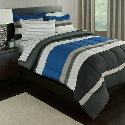 Rugby Stripe Reversible Bed-In-A-Bag Bedding Set, Queen Size