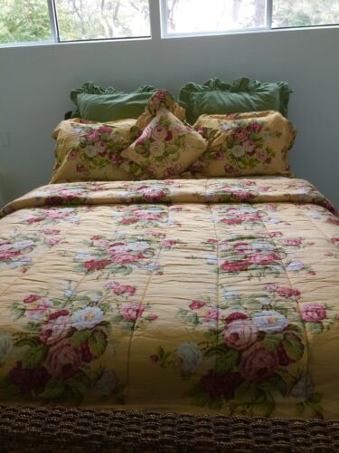 RALPH LAUREN Kathleen Yellow Floral Queen Bed COMFORTER Set  Pillow Shams .