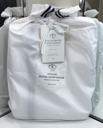 Restoration Hardware Italian Hotel White Satin Stitch Bed Skirt Full Navy $139