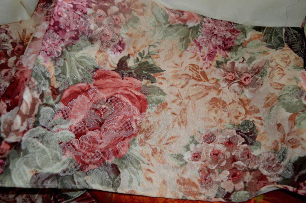 VTG CROSCILL HOME FLORAL TAPESTRY BEDSKIRT QUEEN SIZE Tan Rose Sage Green euc 2