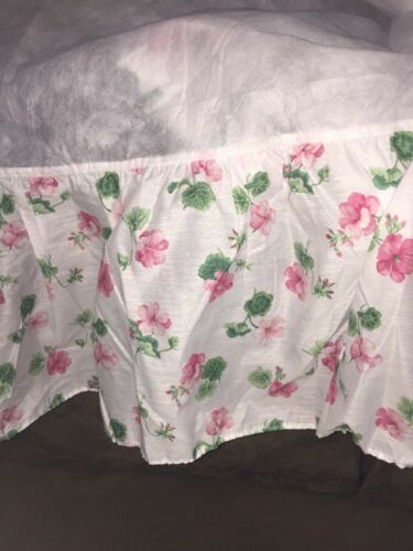 Dual King Bed Skirt Ruffle Pink Flowers Pansies Posies