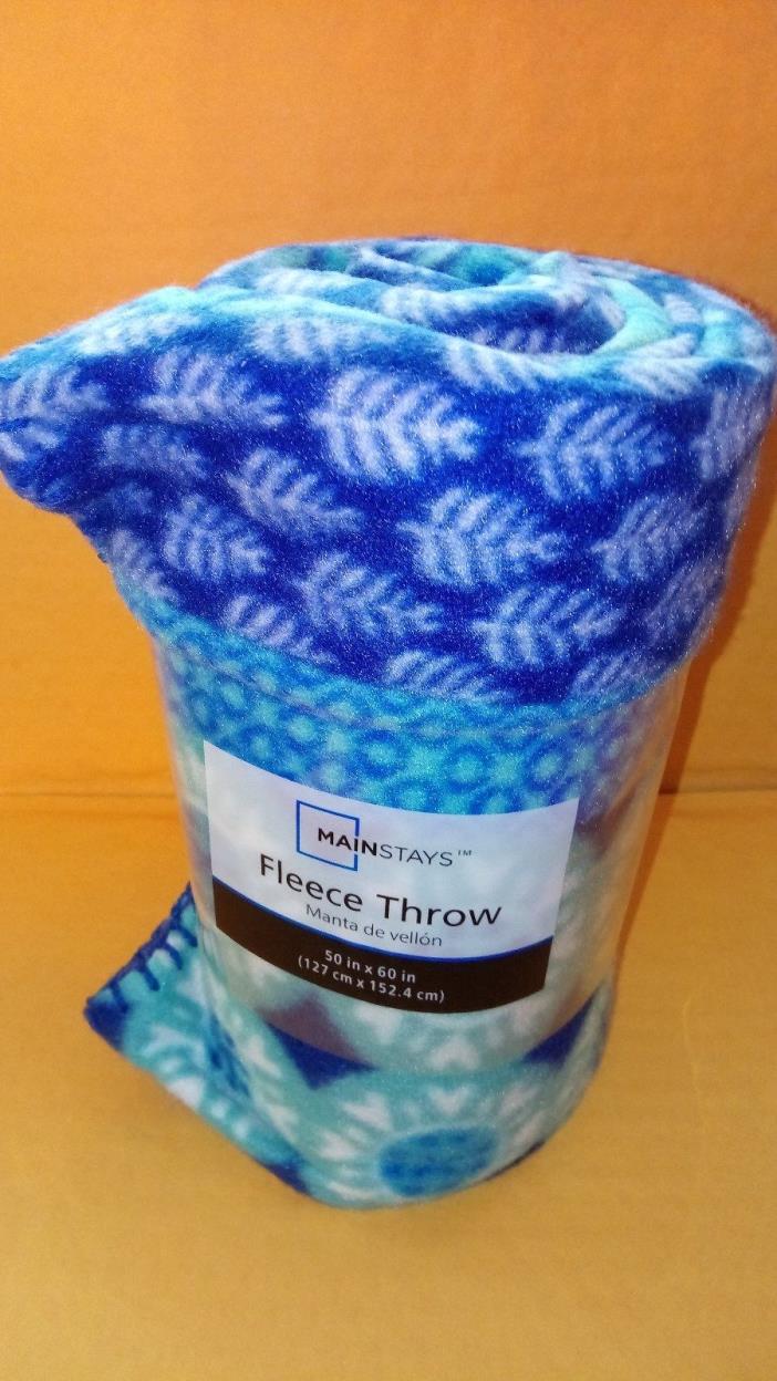 Blue Snow Flake/Leaves FleeceThrow Blanket 50