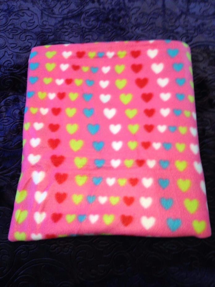 Pink Fleece Colorful Hearts Throw Blanket - NEW