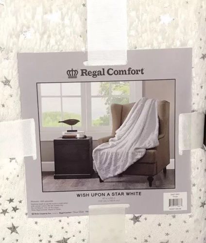 Regal Comfort “Wish Upon A Star”White w/Metallic Reversible Sherpa Throw 50 x 60