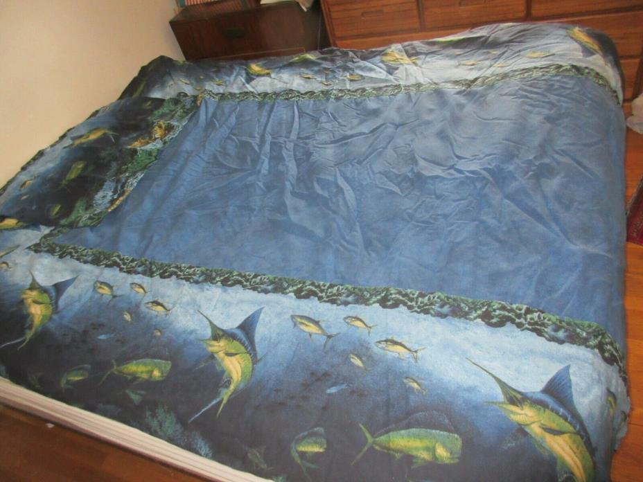 Marlin Ocean Fishing Deep Blue Bedspread Comforter & Pillow Sham Set Twin Size
