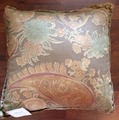 NWT NOBLE EXCELLENCE VILLA DECORATIVE THROW PILLOW MOCHA PAISLEY FLORAL 18