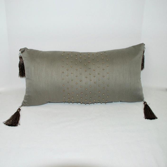 Waterford Blossom Tassel Breakfast Throw Pillow in Taupe Pearl Beads Crystal