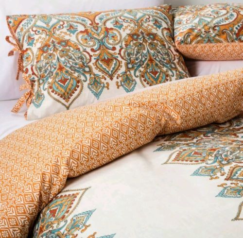 Mudhut Anya Reversible Damask Duvet Cover 3pc Set ~ Queen ~ Orange
