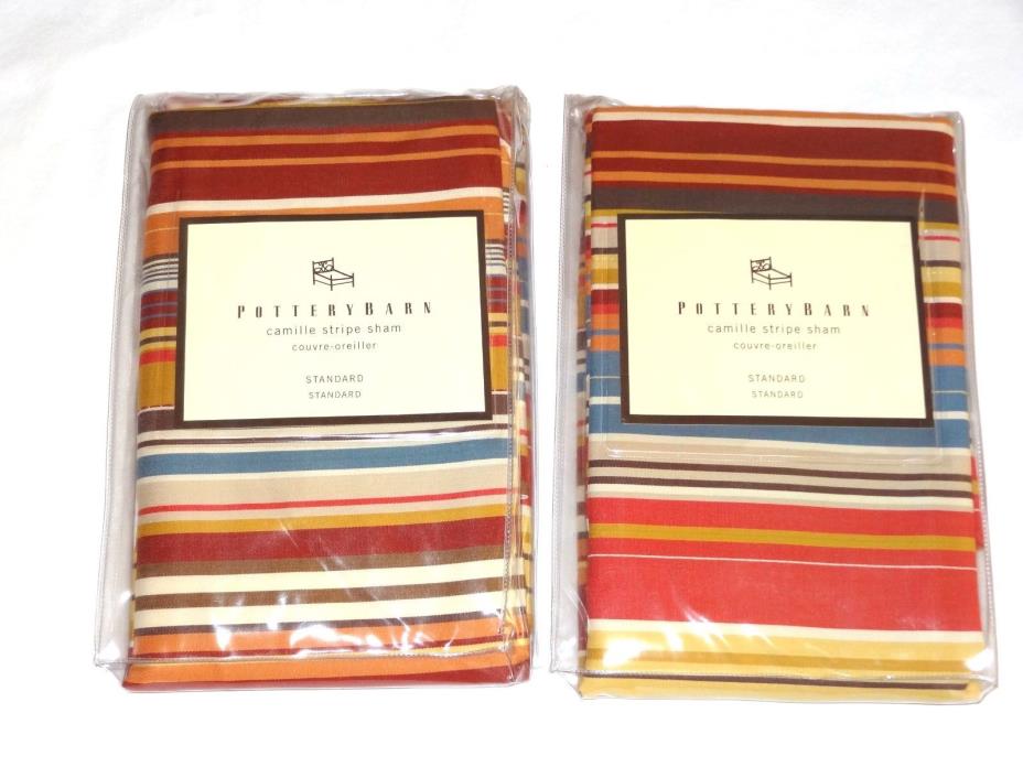 Pottery Barn Two (2) Camille Stripe Standard Shams New 100% Cotton Portugal