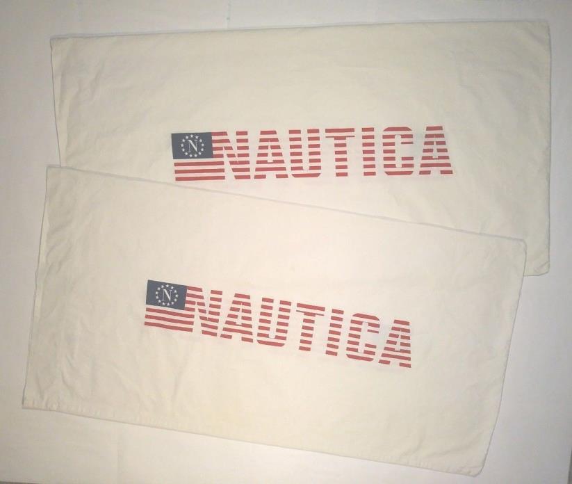 Vintage Pair (2) Nautica 100% Cotton King Size Pillow Cases 19