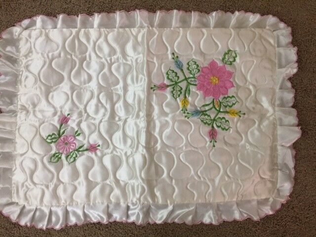 White quilted, embroidered pillow shams (2)