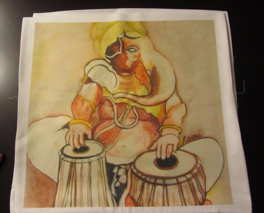 Musical Lord Ganesha Cushion Cover Sitar Tabla Veena Sarangi 16x16 Sham India
