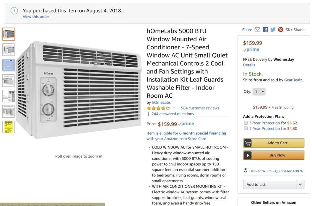 Homelabs 5000 BTU Window Mounted Air Conditioner w/ 7 Speeds
