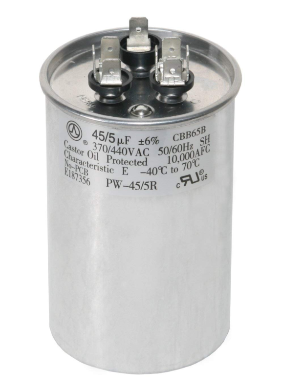 PowerWell 45+5 MFD 45/5 uf 370 or 440 Volt Dual Run Round Capacitor PW-45/5/R fo