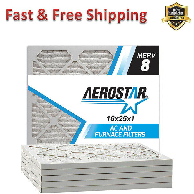 Furnace Air Filters 8 Pleated White 16 x 25 x 1 in HVAC Furnace Parts 6 Pack New