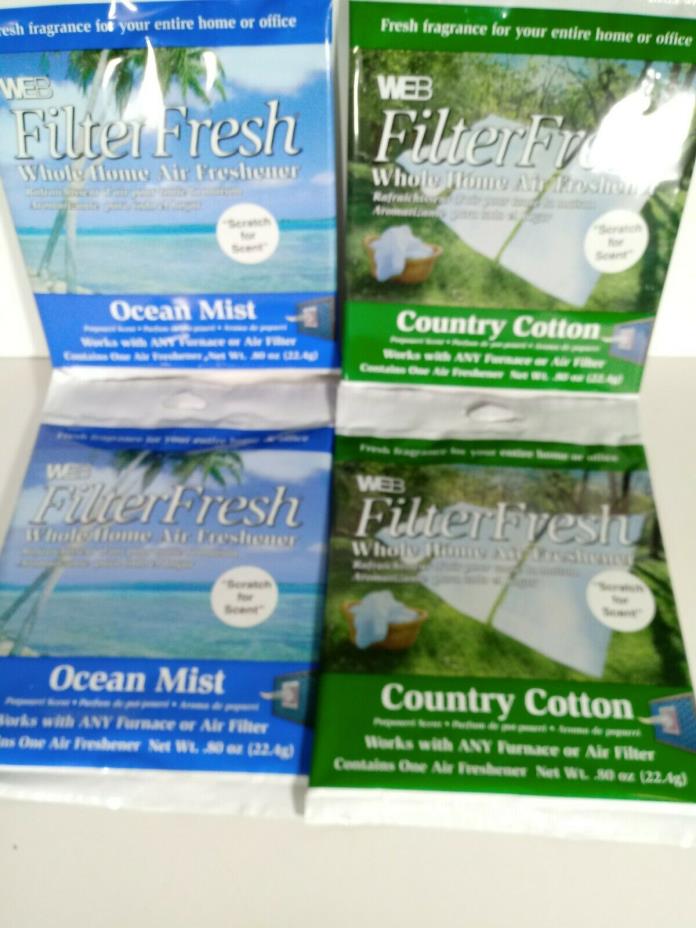 4 WEB OCEAN MIST & COUNTRY COTTON  WHOLE HOME AIR FURNACE FILTER FRESHENER