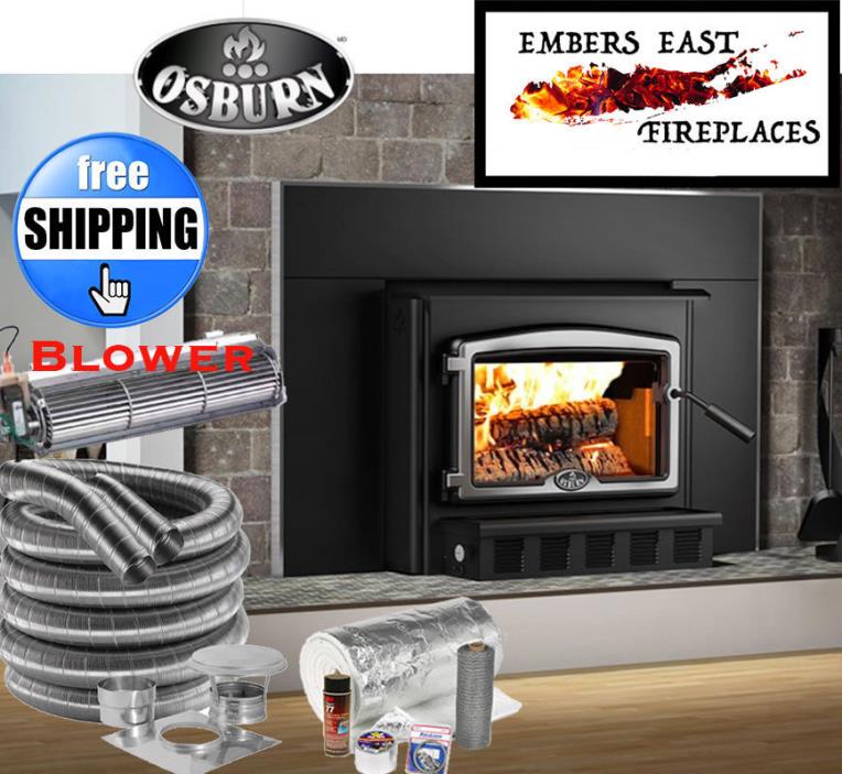 Osburn 2000 Wood Insert Fireplace Big Package Venting Insulation Brushed Nickel