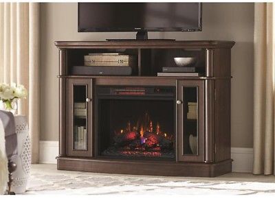 TV Stand Infrared Electric Fireplace 48 in. 5,200 BTU Media Shelf Cabinet Brown