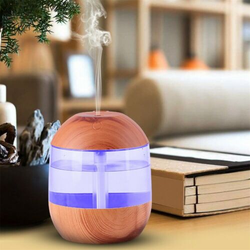 USB Air Diffuser Aroma Oil Humidifier Night Light Up Home Relaxing Wooden Color