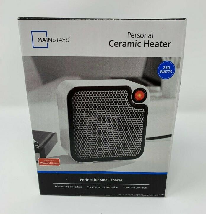 Mainstays Mini Ceramic Electric Space Heater w/Overheat Protection 250Watt White