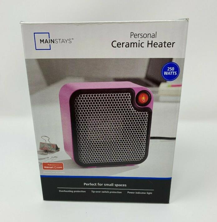 Mainstays Mini Ceramic Personal Space Heater Electric 250 Watts pink plug in