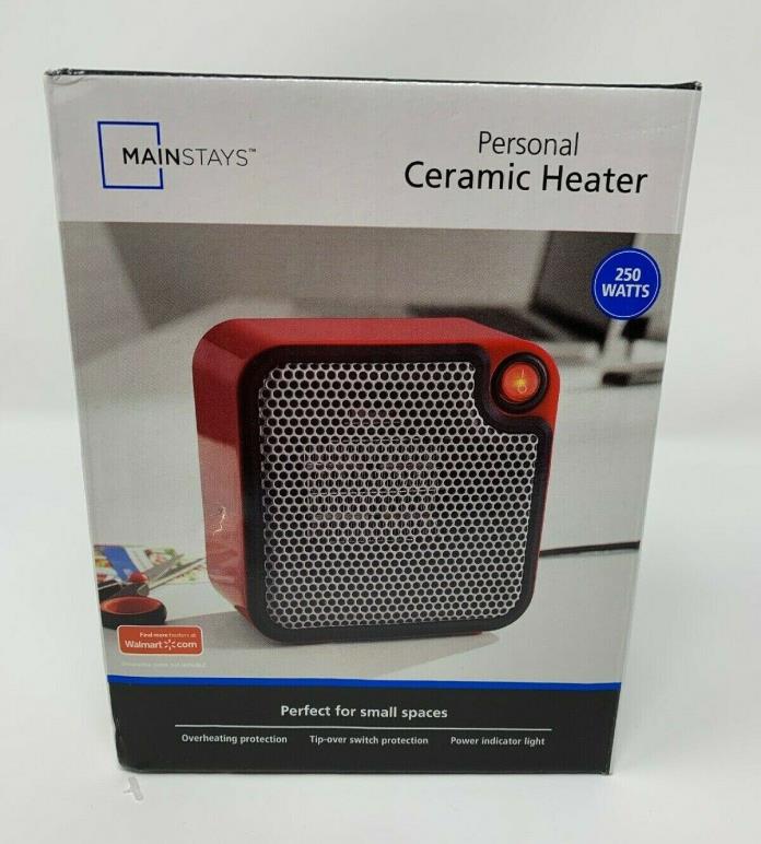 Mainstays Small Personal Electric Portable Ceramic Space Heater 250 Watt Red