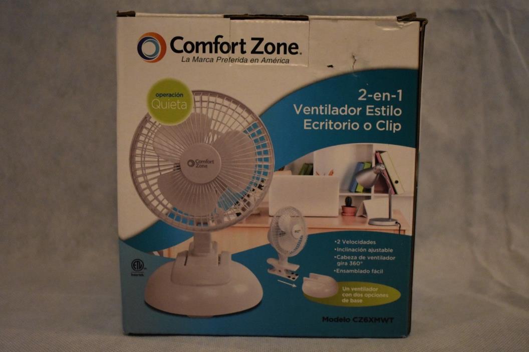 Comfort Zone 2-in-1 Clip On or Desk Style Fan