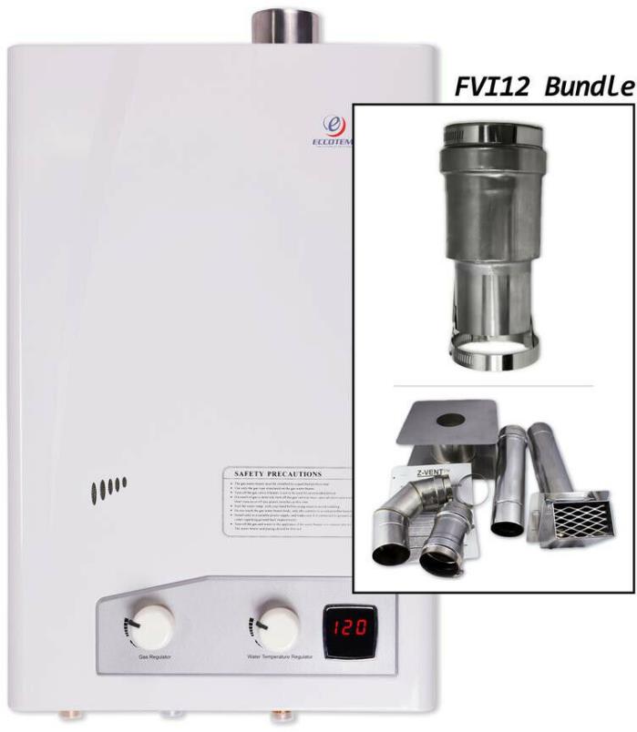 Tankless Water Heater Horizontal Bundle FVI12 4.0 GPM Whole Home 75,000 BTU