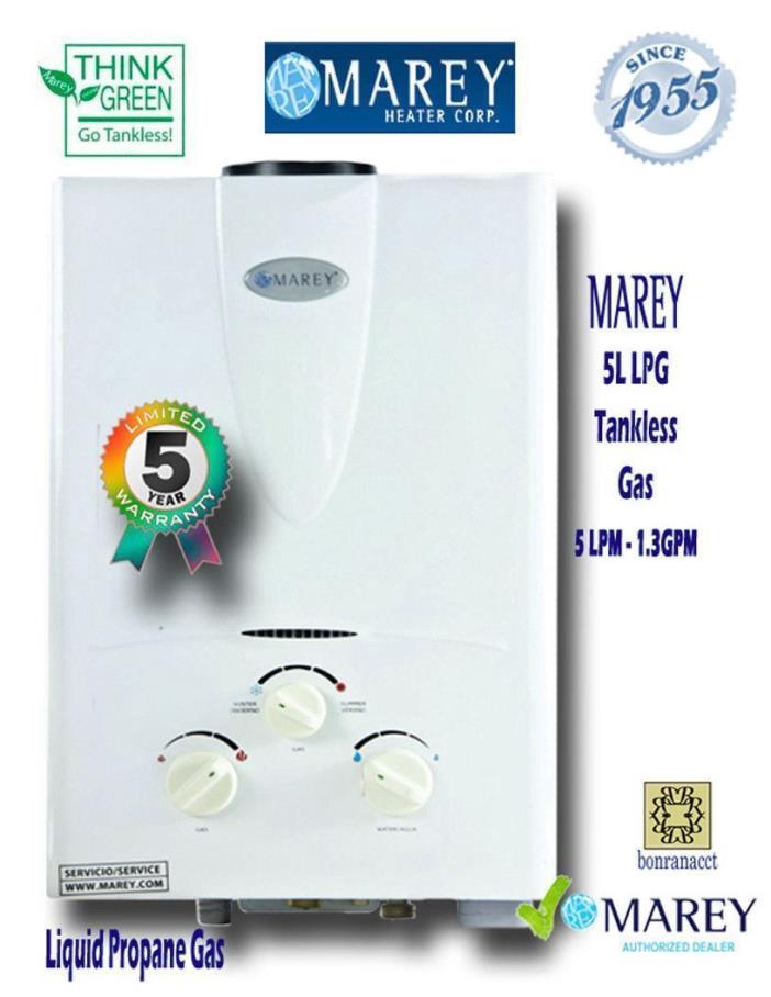 .Propane Tankless Water Heater Best On-Demand Tiny House Marey GA5LP.