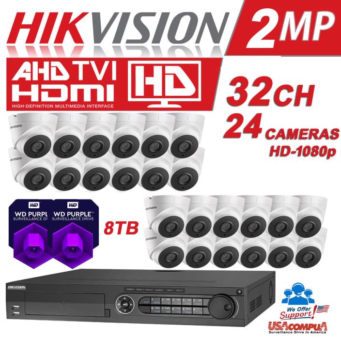 Hikvision KIT 32 Ch 24 Cameras TVI HD 1080p DVR 8TB KIT DS-7332HGHI-SH (4 SATA )