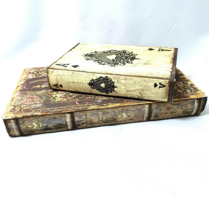 Faux Book Set of 2 Hidden Compartment Safe Decorative Box Magnetic Closure Money