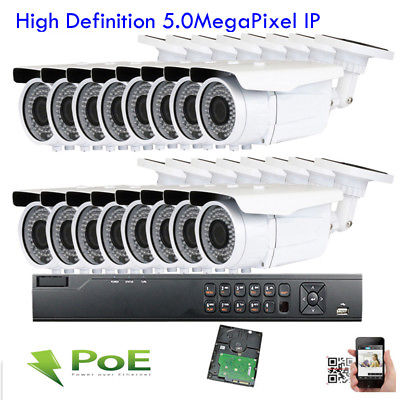 16Ch 5MP NVR ONVIF IP IP66 2.8-12mm Lens OSD W 72IR PoE Security Camera System