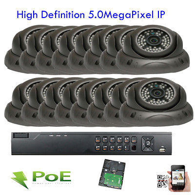 16Ch 5MP NVR 2592P ONVIF IP Dome 48IR 3.6MM IP66 WDR PoE Security Camera System